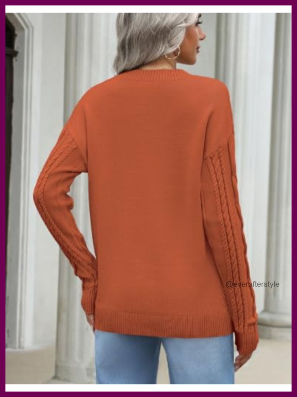 Women's Cable Knit Sweater Loose Fit Chunky Crew Neck Pullover Fall Winter - Picture 4 of 5